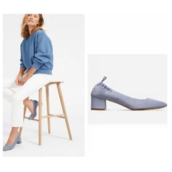 Everlane The Day Heel Blue Suede Italian Leather Shoes Size 8 - Picture 2 of 13